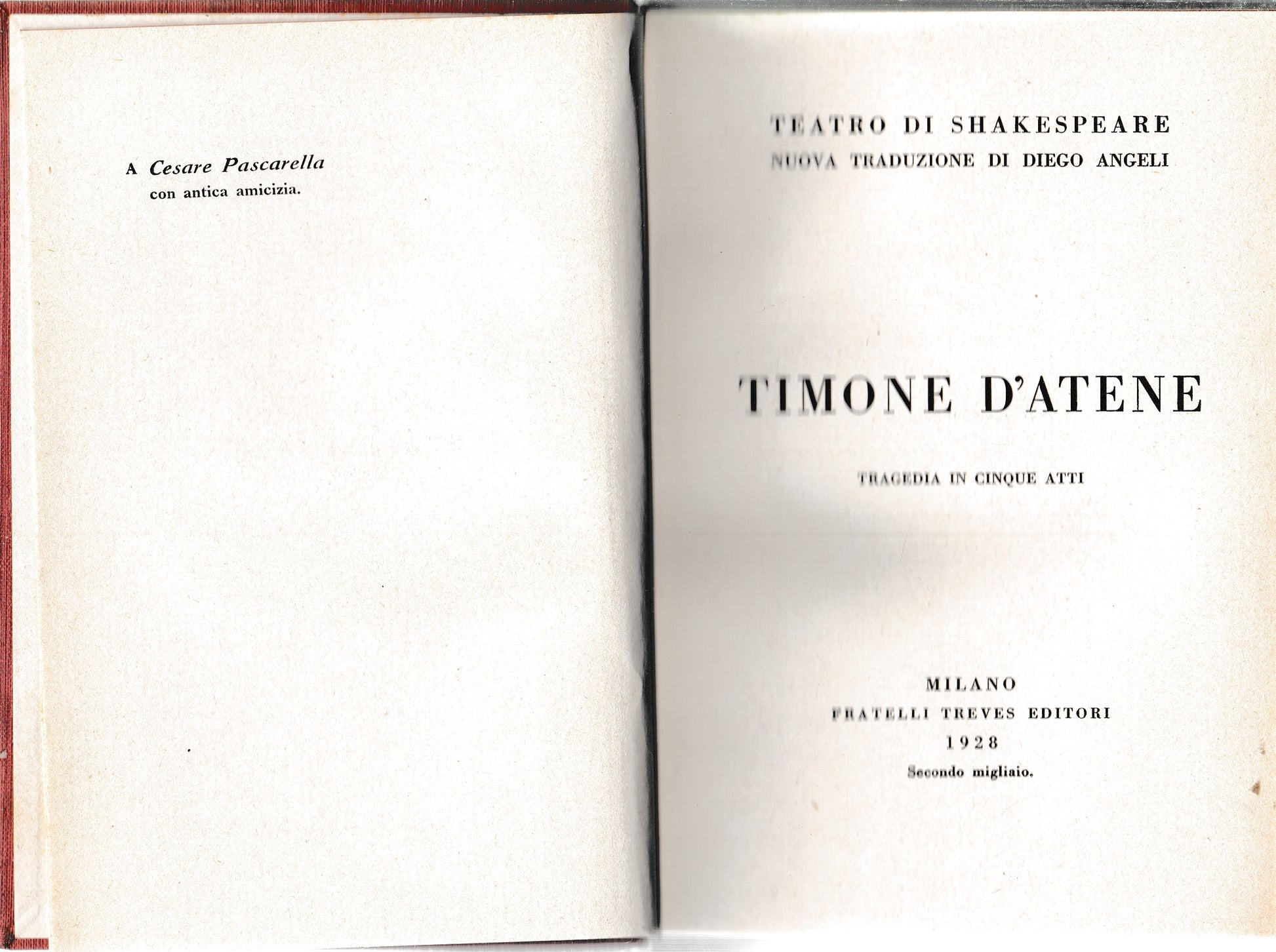 Timone d'Atene. Tragedia in cinque atti. Teatro di Shakespeare nuova traduzione di Diego Angeli - copertina