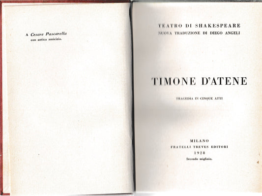 Timone d'Atene. Tragedia in cinque atti. Teatro di Shakespeare nuova traduzione di Diego Angeli - copertina