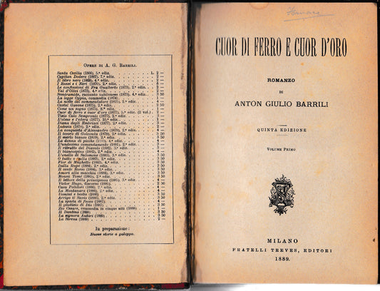 Cuor di ferro e cuor d'oro. Vol. 1° - copertina