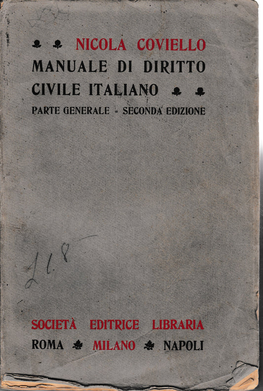 Manuale di Diritto Civile Italiano. Parte generale - copertina
