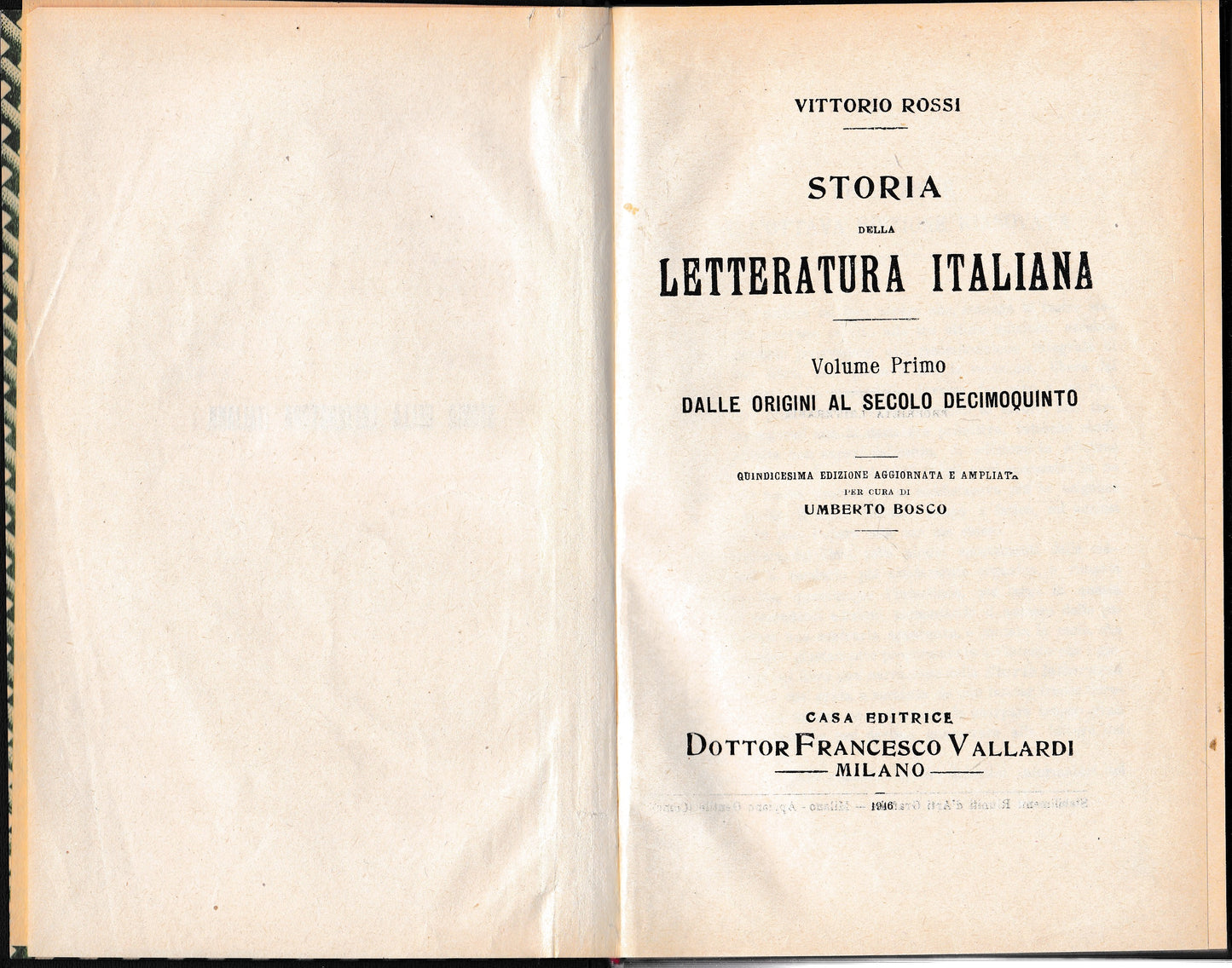 Storia della Letteratura Italiana 1° vol. Dalle origini al secolo decimoquinto - copertina