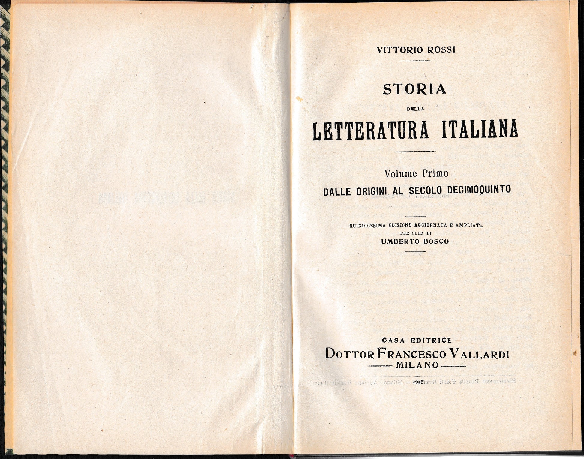 Storia della Letteratura Italiana 1° vol. Dalle origini al secolo decimoquinto - copertina
