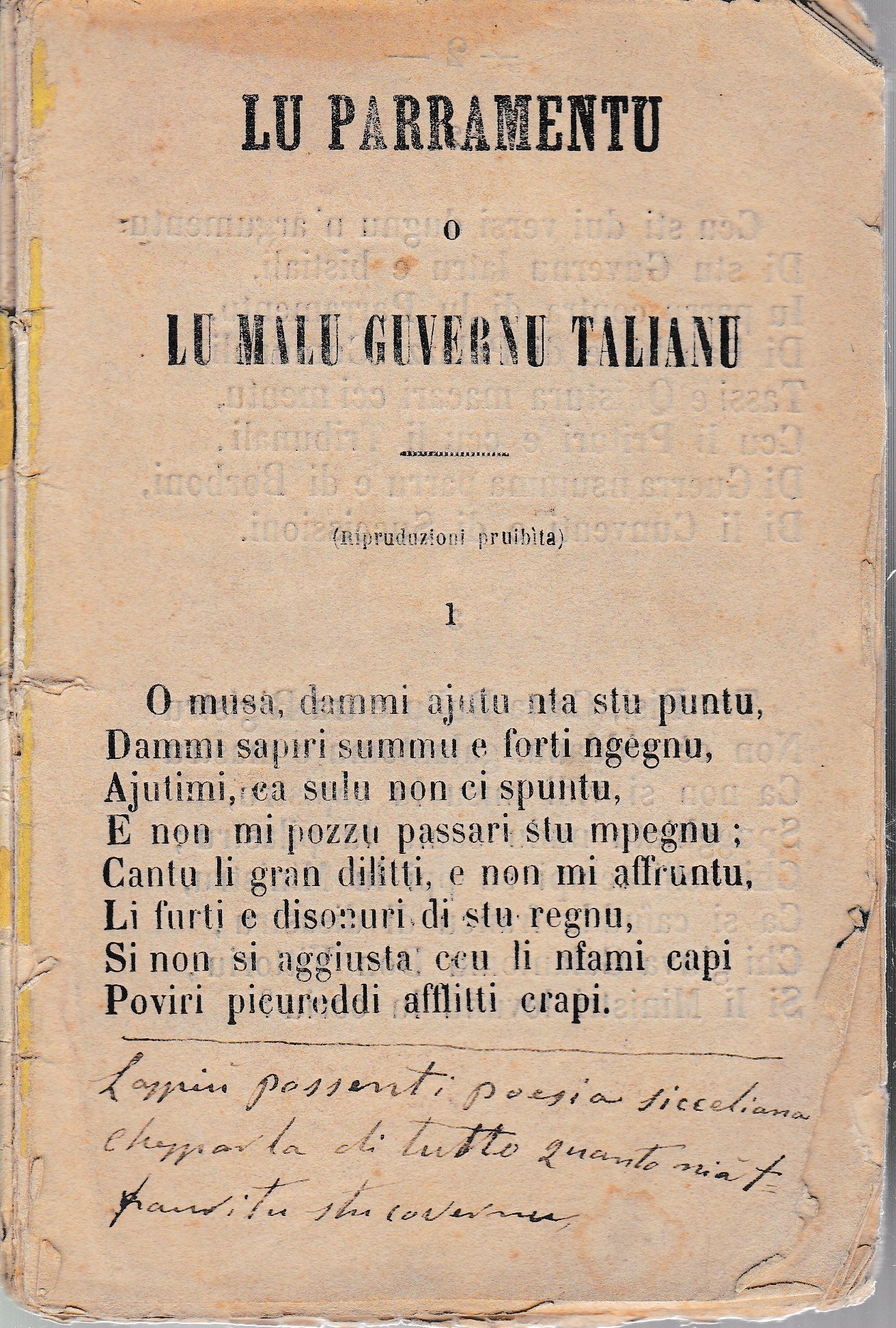 Lu parramentu o lu malu guvernu talianu. Dialetto Siciliano - copertina