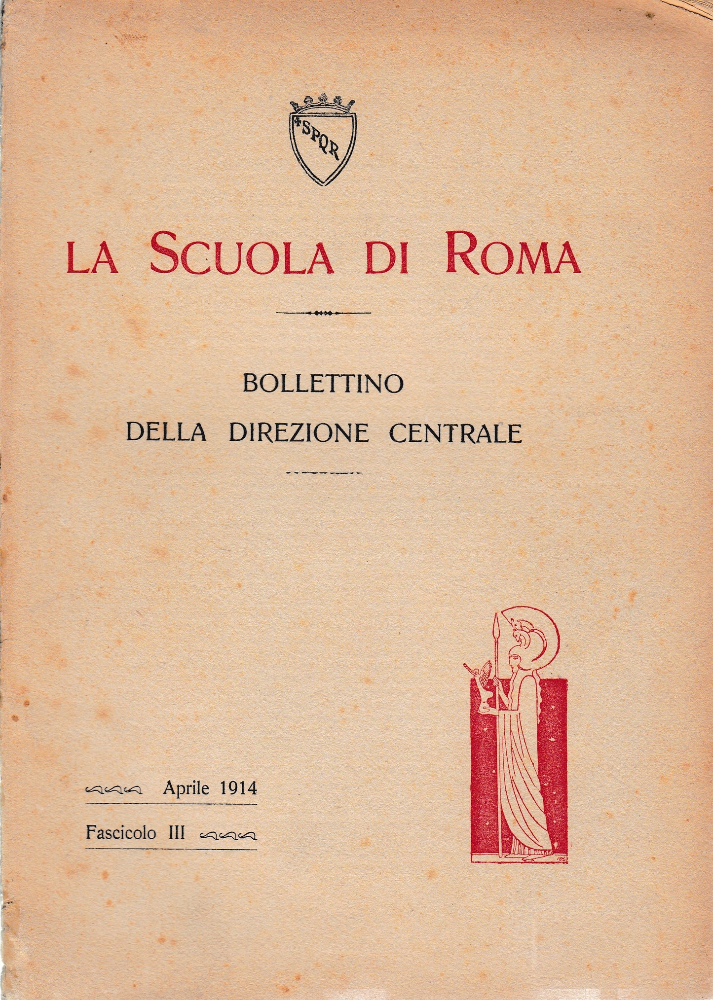 la Scuola di Roma. Bollettino della direzione centrale. Aprile 1914, fascicolo III - copertina