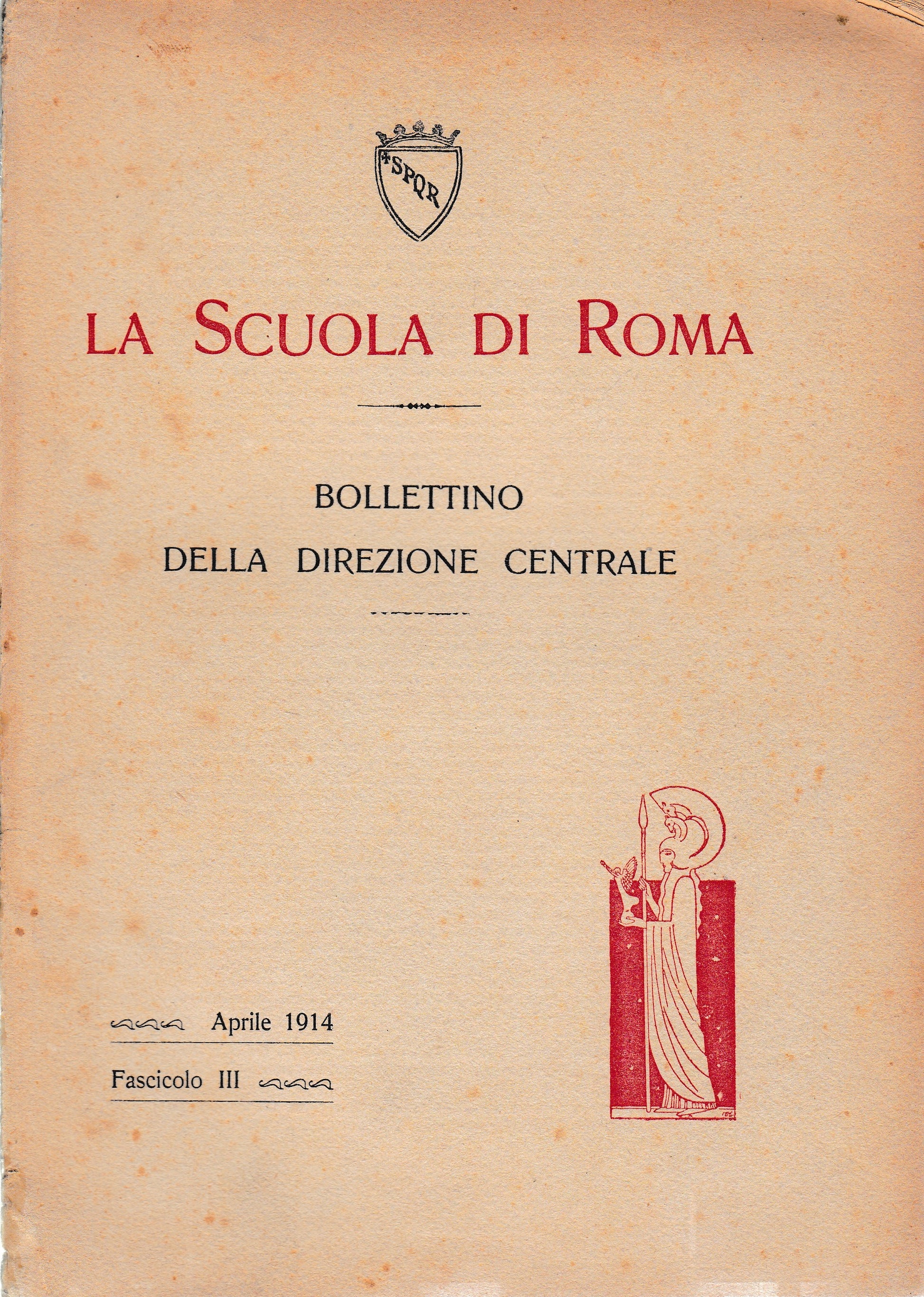 la Scuola di Roma. Bollettino della direzione centrale. Aprile 1914, fascicolo III - copertina