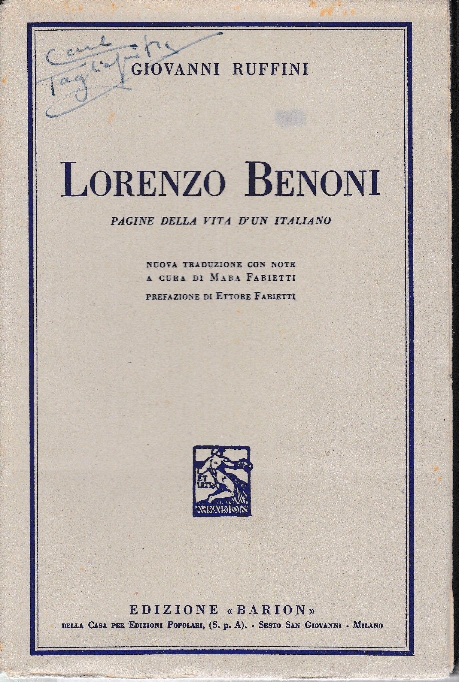 Lorenzo Benoni. Pagine della vita d'un italiano - copertina