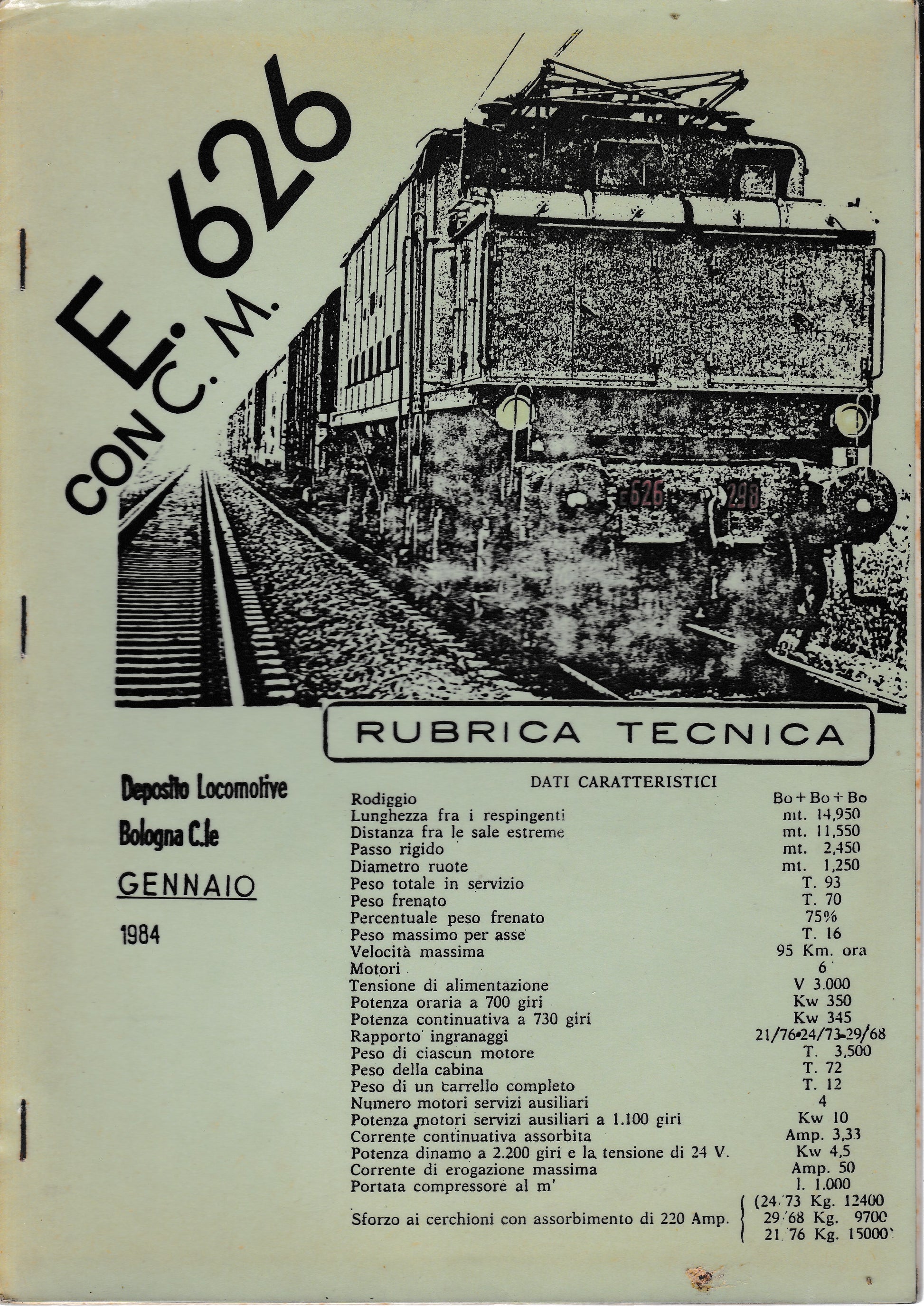 E 626 con C. M. rubrica tecnica - copertina