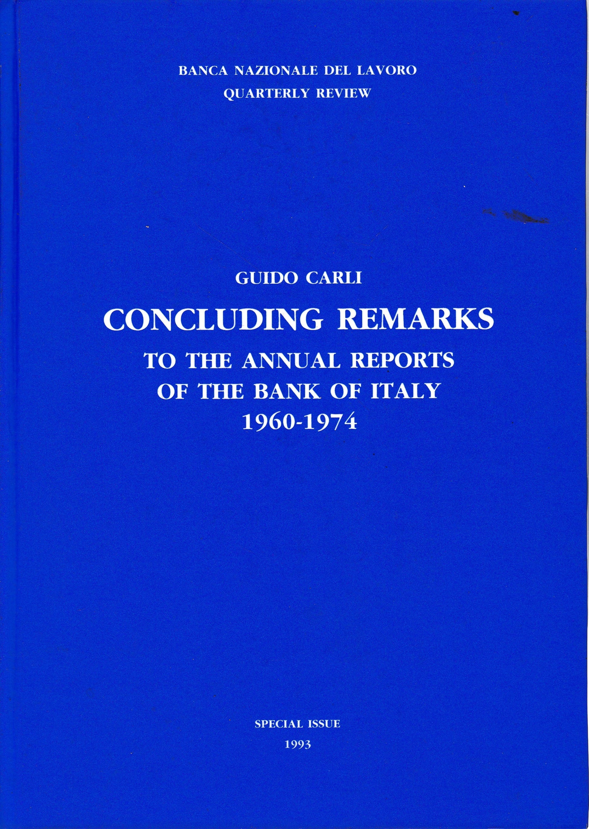 Concluding remarks to the annual reports of the bank of Italy 1960-1974 - copertina