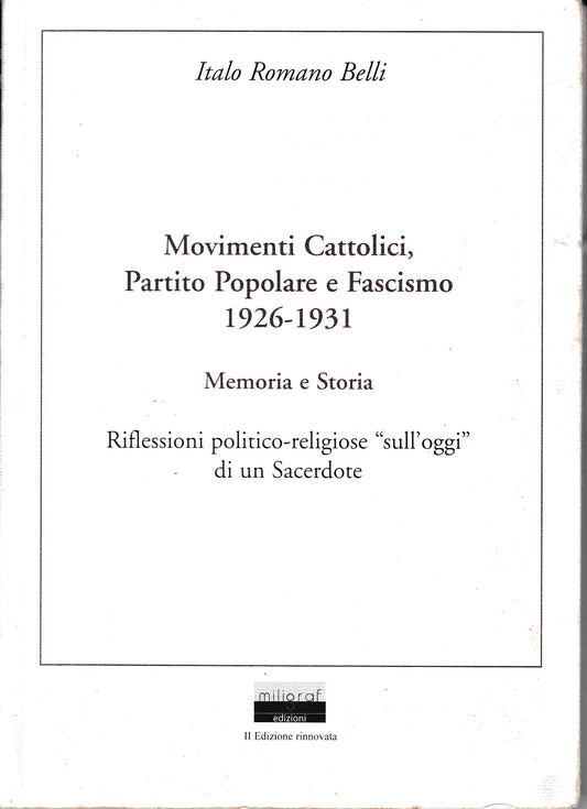 Movimenti Cattolici, Partito Popolare e Fascismo. Memoria e storia - copertina