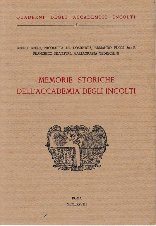 Memorie storiche dell'Accademia degli Incolti - copertina