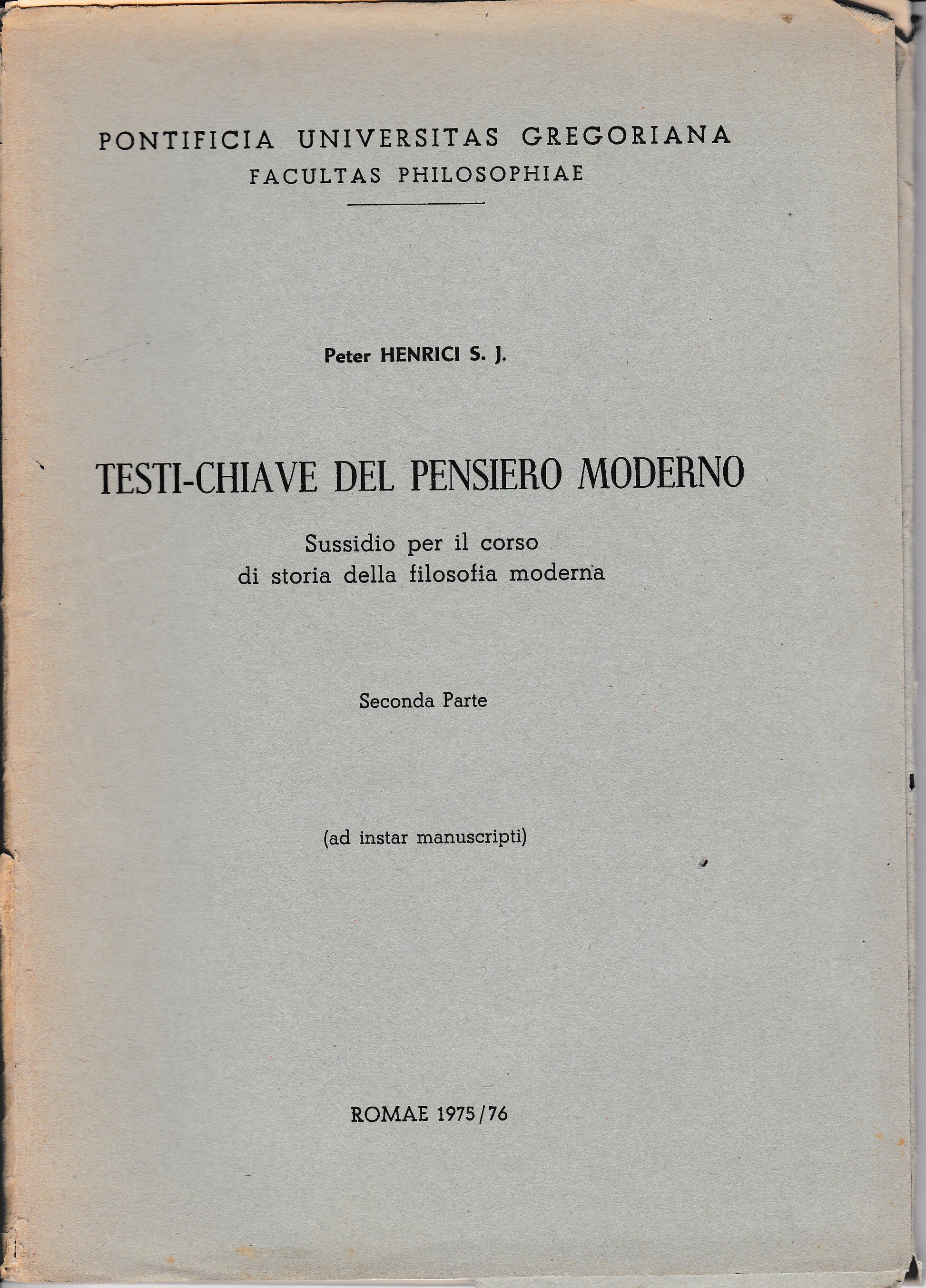 Testi-chiave del pensiero moderno. Parte seconda - copertina
