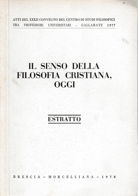Il senso della filosofia Cristiana oggi. Estratto - copertina