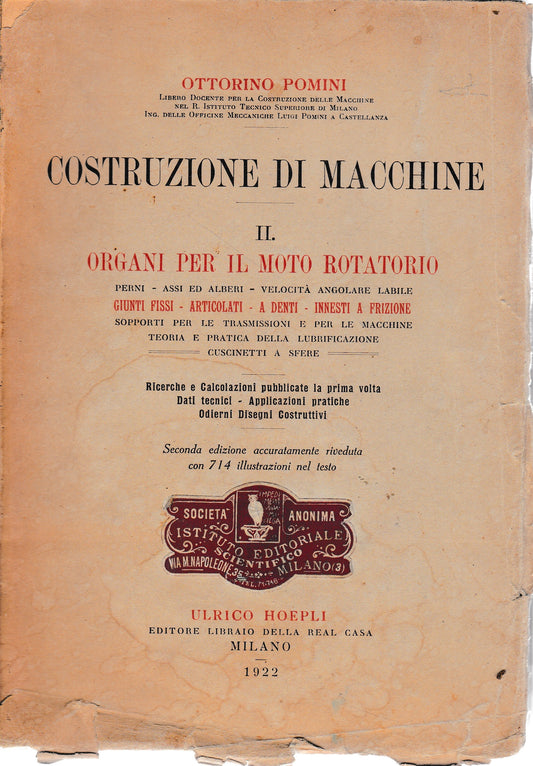 Costruzione di macchine. Vol. II. Organi per il moto rotatorio - copertina