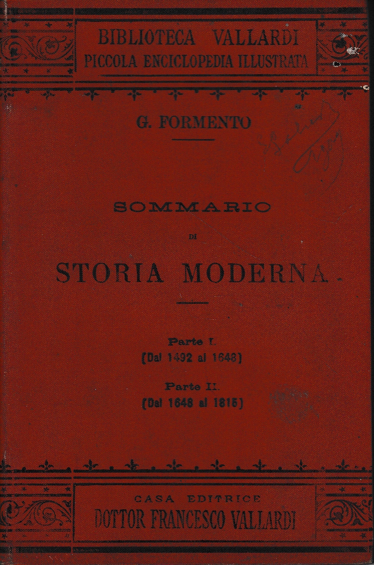 Sommario di storia moderna. Parte I^ (dal 1492 al 1648) - copertina