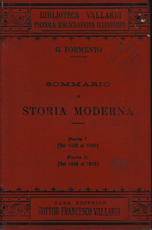Sommario di storia moderna. Parte I^ (dal 1492 al 1648) - copertina