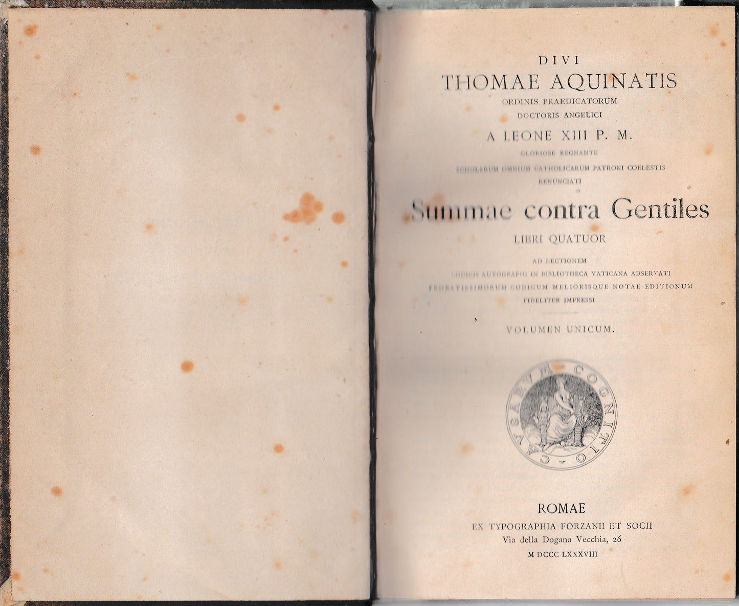 SUMMAE CONTRA GENTILES - LIBRI QUATUOR - Ad lectionem Codicis Autographi in Bibliotheca Vaticana adservati probatissimorum codicum meliorisque notae editionum fideliter impressi (VOLUMEN UNICUM) - copertina