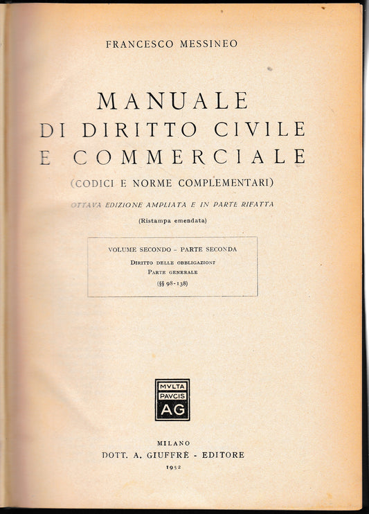 Manuale di diritto civile e commerciale, vol. 2° - parte seconda - copertina