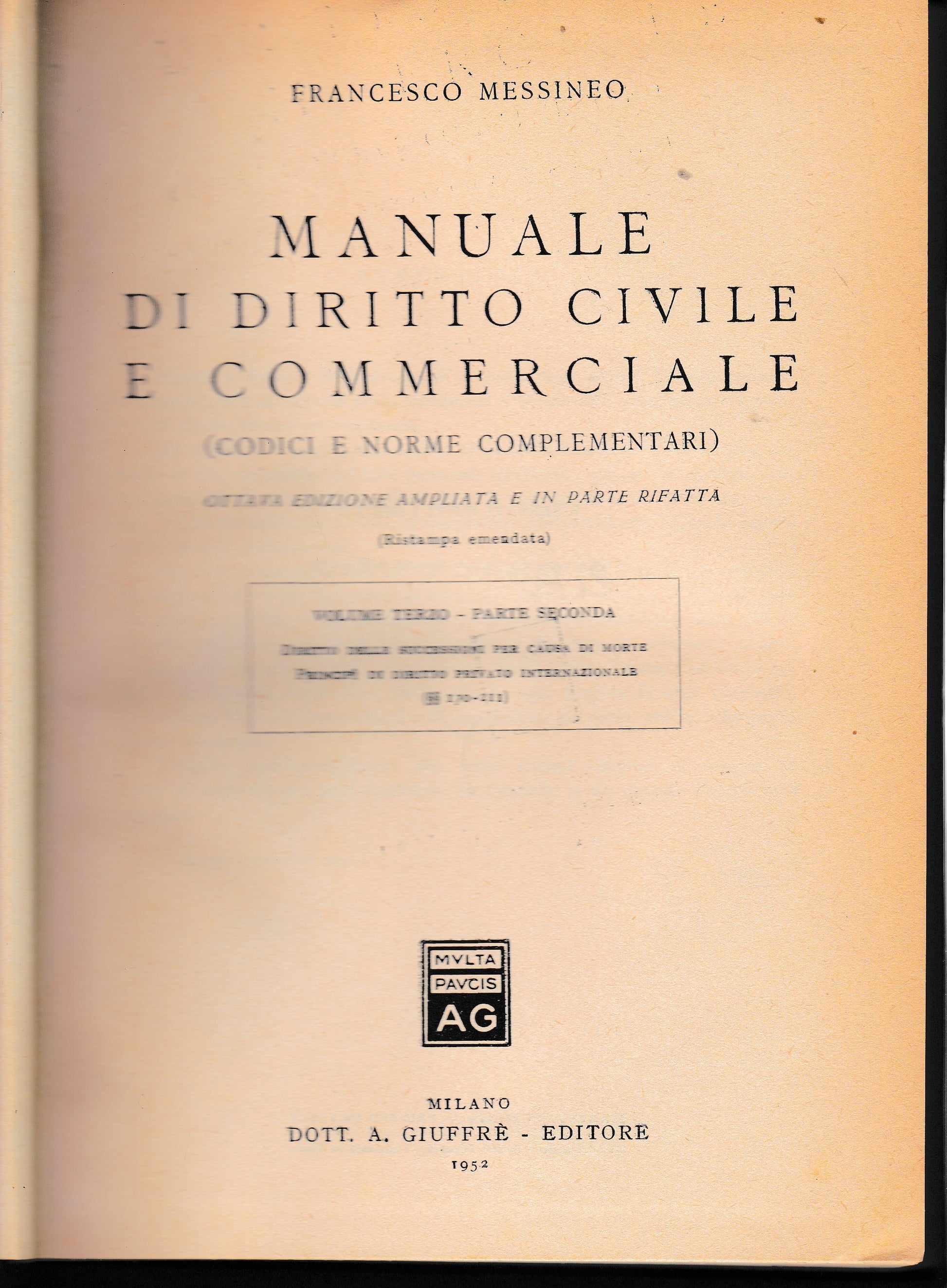 Manuale di diritto civile e commerciale, vol 3° - parte seconda - copertina