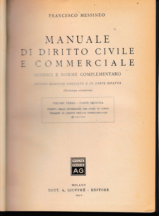 Manuale di diritto civile e commerciale, vol 3° - parte seconda - copertina