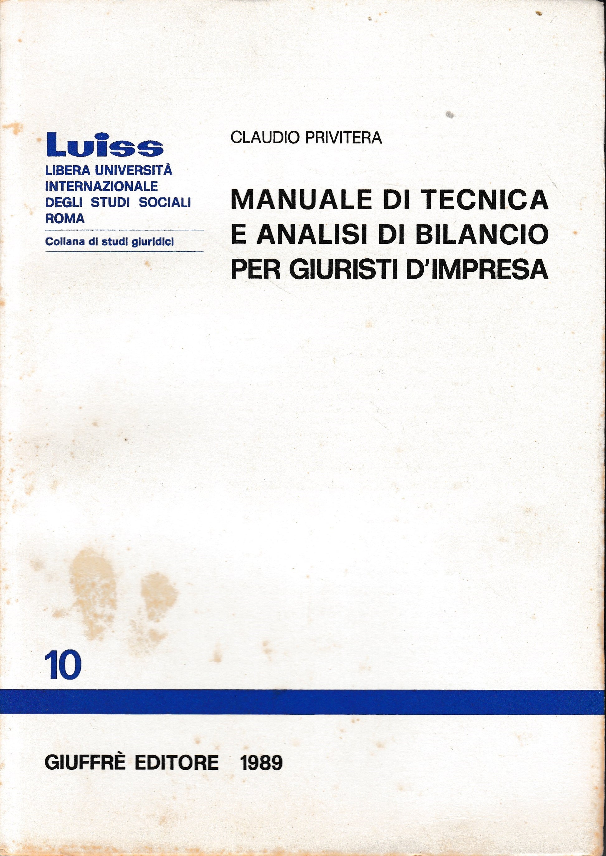 Manuale di tecnica e analisi di bilancio per giuristi d'impresa - copertina