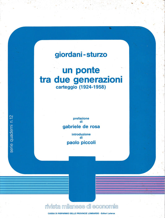 Un ponte tra due generazioni, carteggio (1924-1958) Supplemento al n. 19 Lug.- Sett. 1986 - copertina