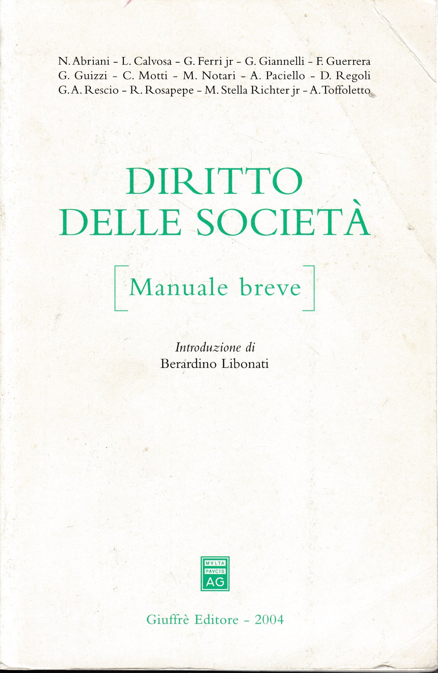 Diritto delle società. Manuale breve - copertina