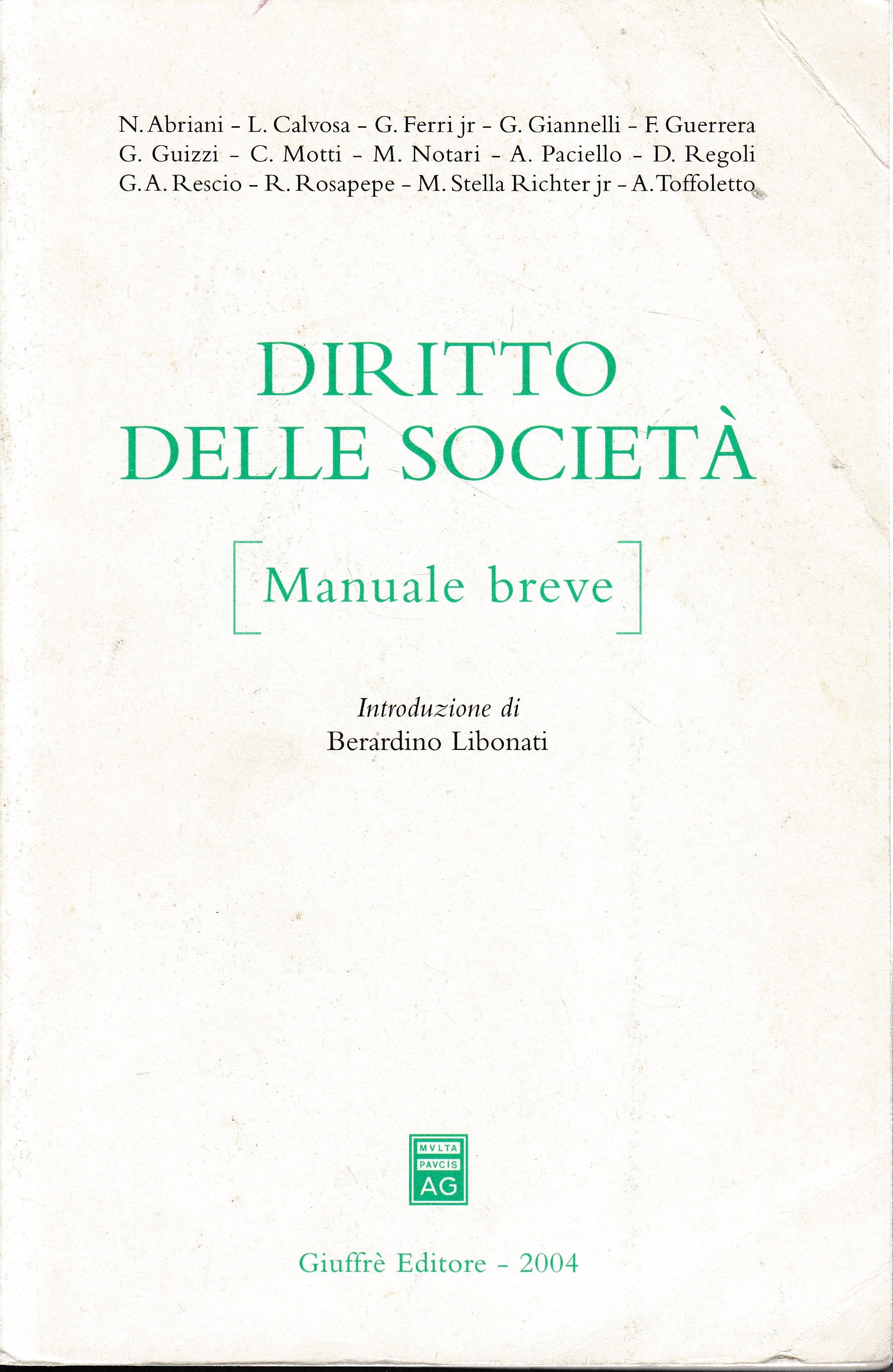 Diritto delle società. Manuale breve - copertina