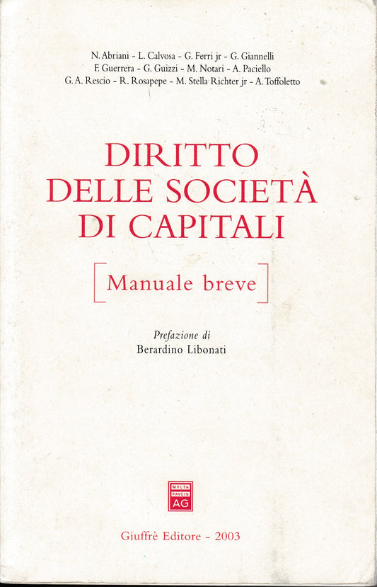 Diritto delle società di capitali. Manuale breve - copertina