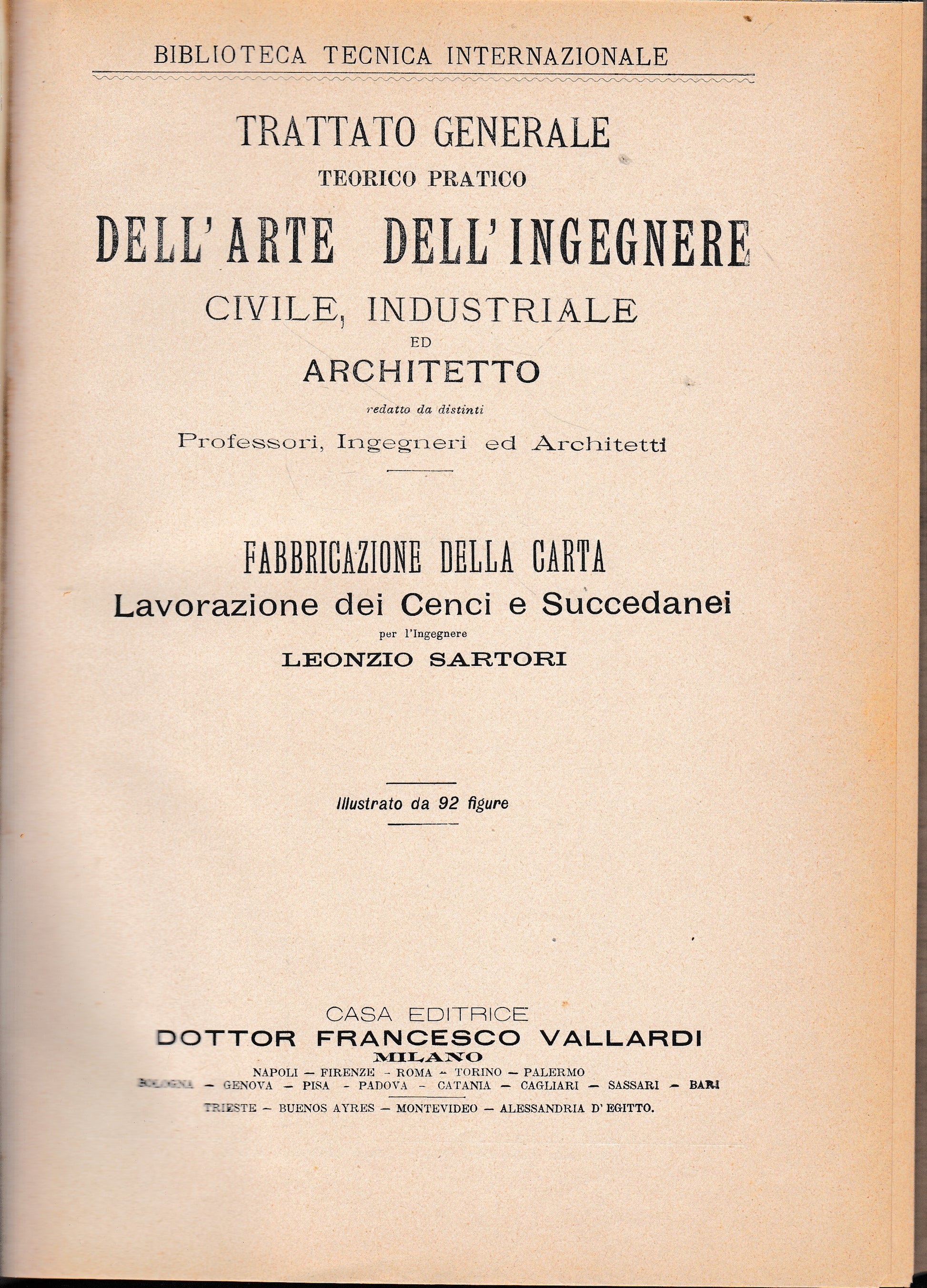 Trattato generale teorico pratico dell'arte dell'ingegnere civile, industriale ed architetto. Fabbricazione della carta - copertina
