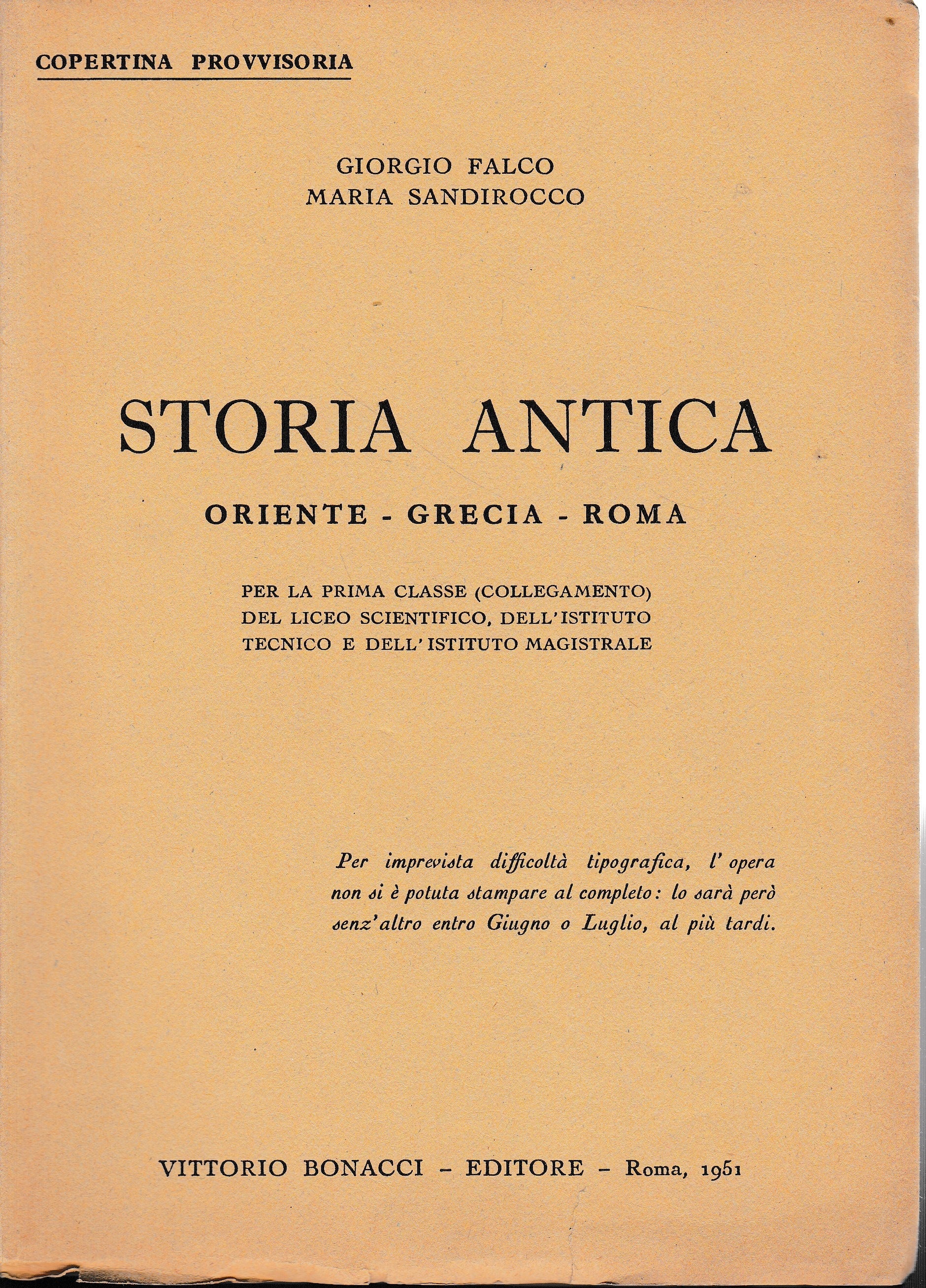Storia antica. Oriente - Grecia - Roma. Copertina provvisoria - copertina