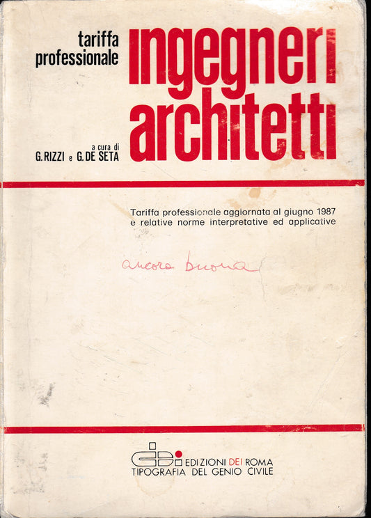 Ingegneri Architetti. Tariffa professionale aggiornata al giugno 1987 - copertina