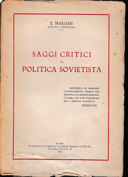 Saggi critici di politica sovietista - copertina