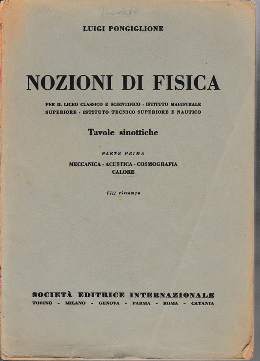 Nozioni di Fisica. Tavole sinottiche, parte prima - copertina