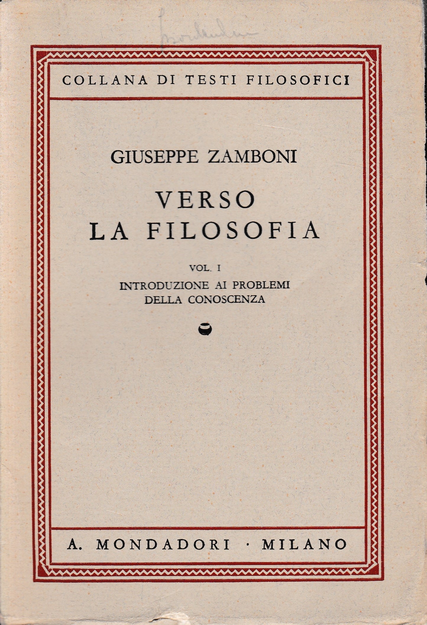 Verso la filosofia, volume I° - copertina