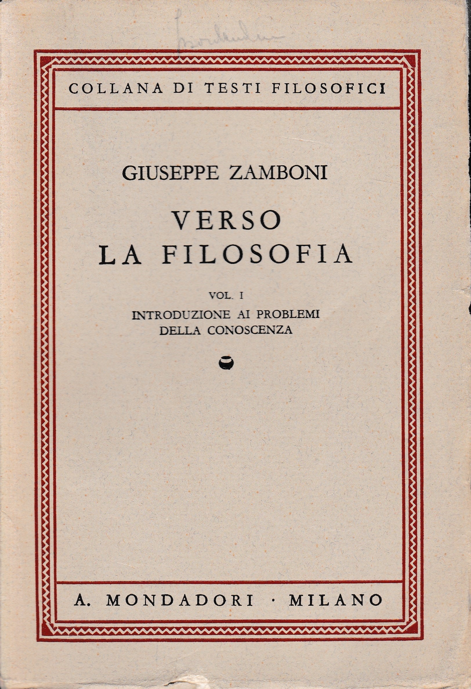 Verso la filosofia, volume I° - copertina