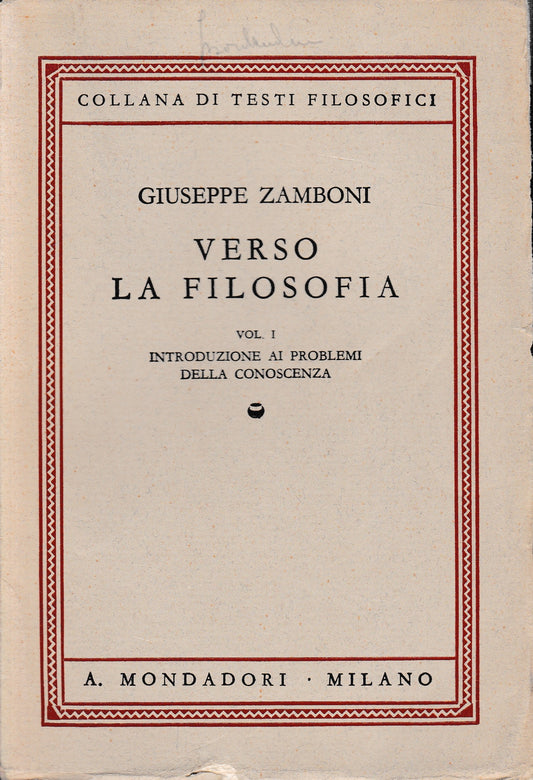 Verso la filosofia, volume I° - copertina