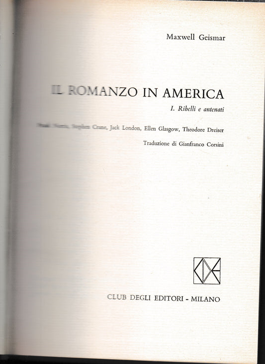 Il romanzo in America. Primo volume - copertina