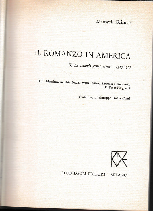 Il romanzo in America. Secondo volume - copertina