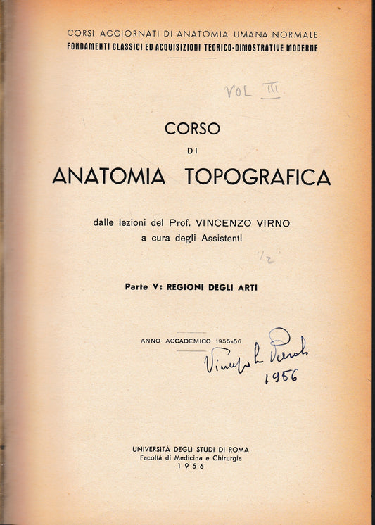 Corso di Anatomia Topografica, parte V^, volume terzo - copertina