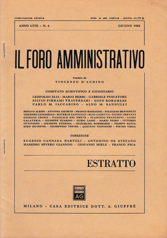 Il Foro amministrativo. Pubblicazione mensile, anno LVIII - n. 6 Giugno 1982 (estratto) - copertina