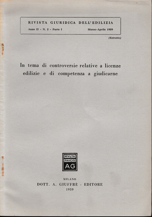 Rivista Giuridica dell'Edilizia. Anno II - n. 2 - Parte prima Marzo-Aprile 1959 (estratto) - copertina
