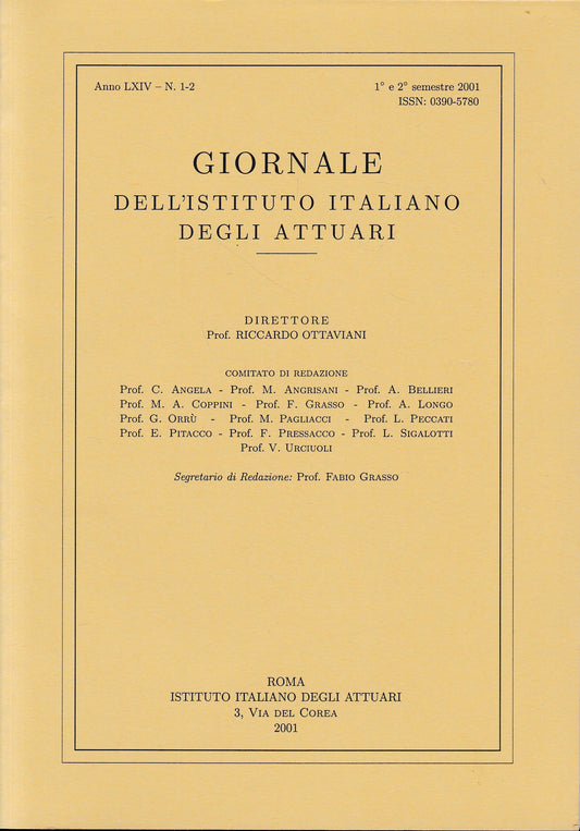Giornale dell'Istituto Italiano degli Attuari. Anno LXIV - n. 1-2, 1°e 2° semestre 2001 (bilingue Italiano, Inglese) - copertina