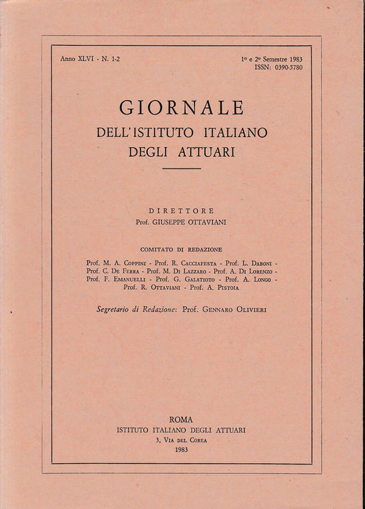 Giornale dell'Istituto Italiano degli Attuari. Anno XLVI - n. 1-2, 1° e 2° semestre 1983 - copertina