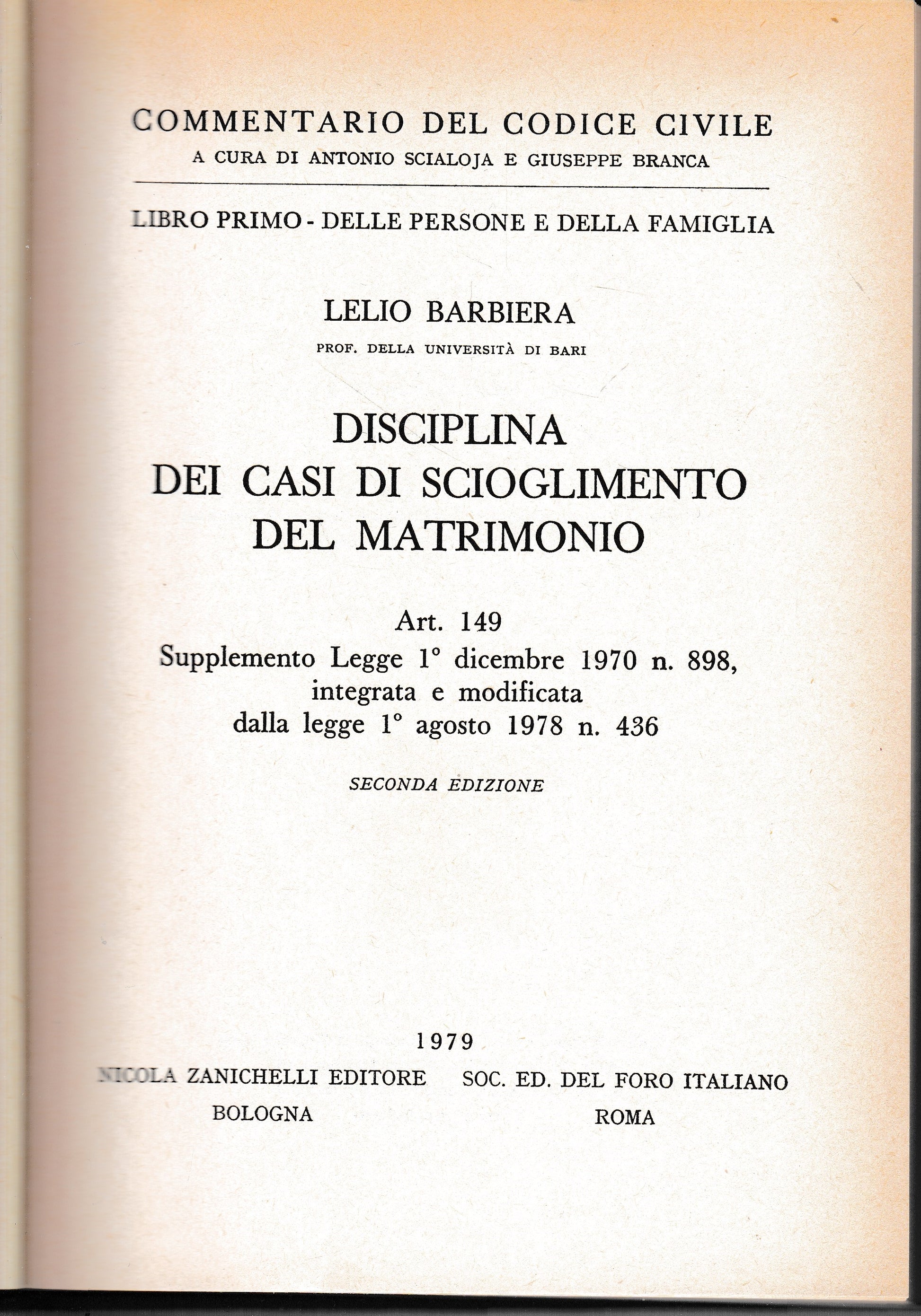 Disciplina dei casi di scioglimento del matrimonio. Art. 149 - copertina
