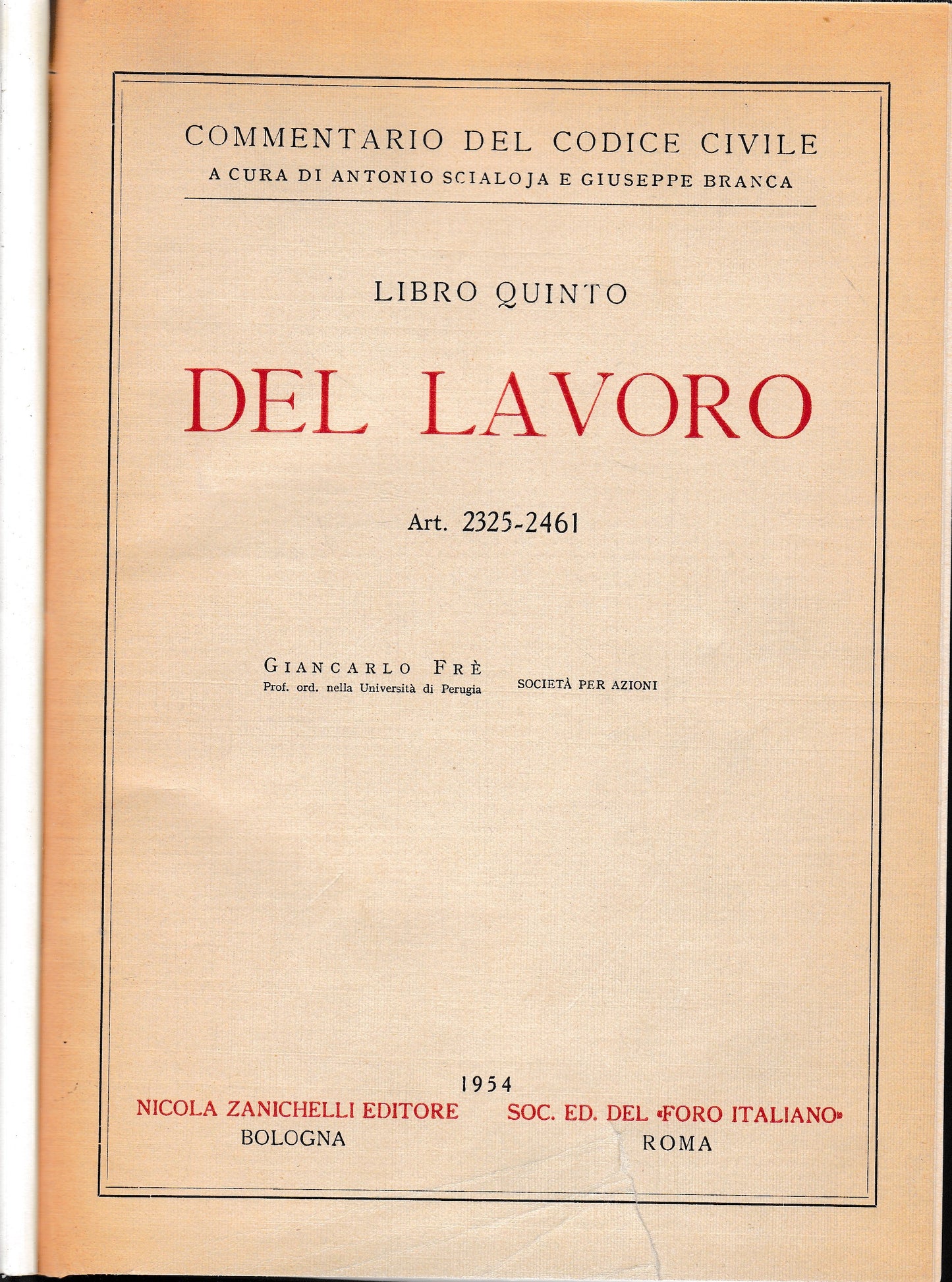 Del lavoro. Art. 2325-2461 - copertina