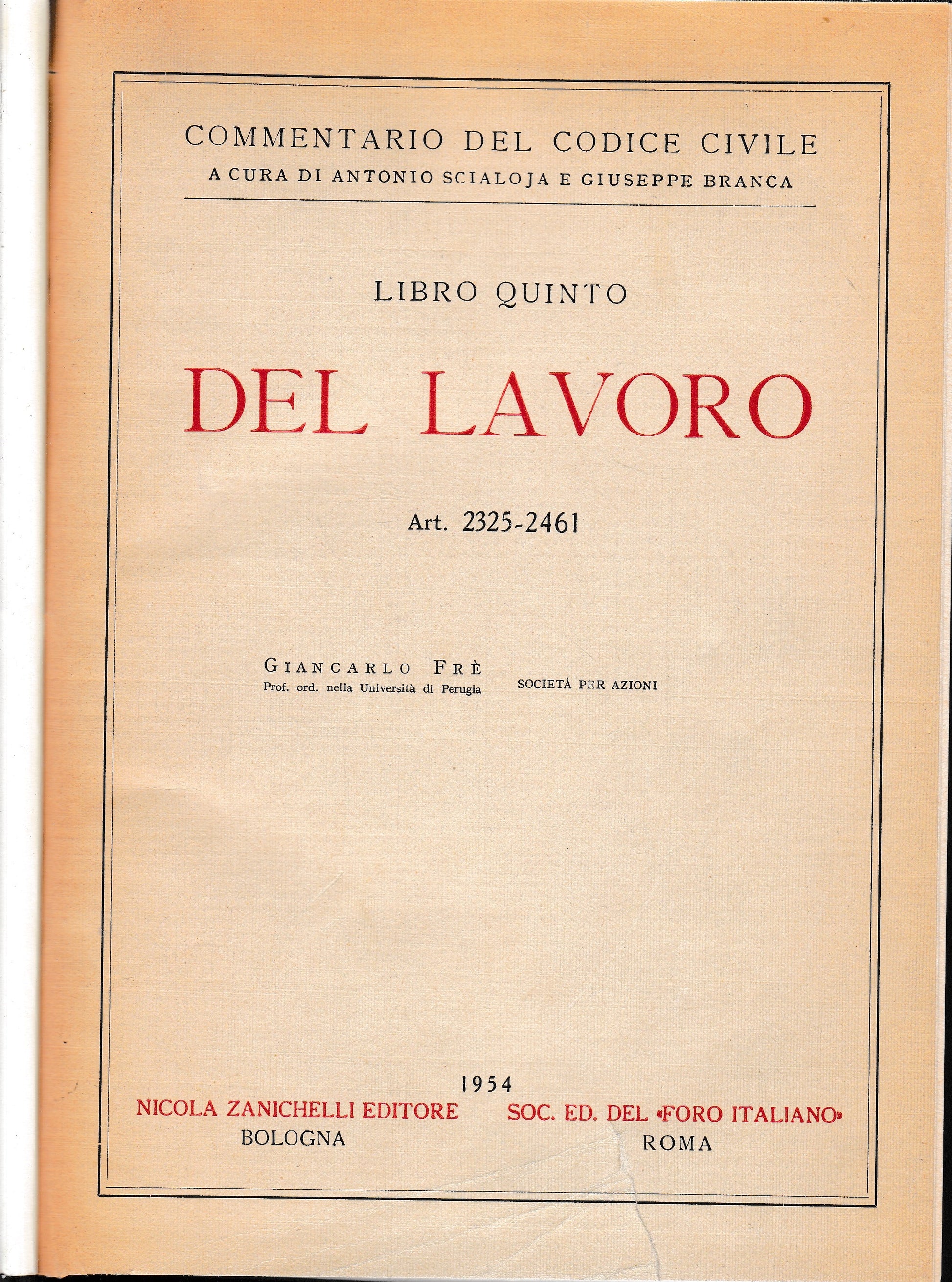 Del lavoro. Art. 2325-2461 - copertina