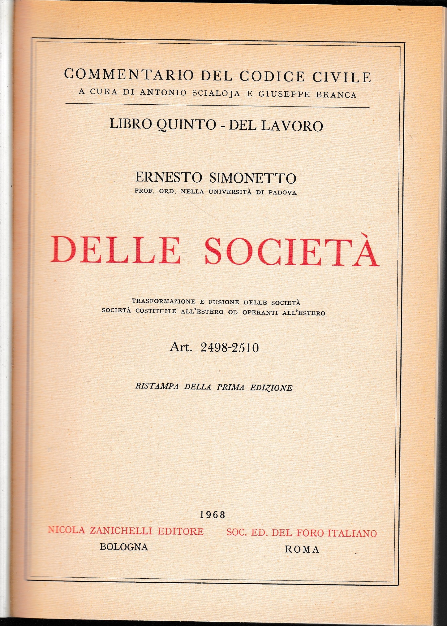 Delle Società. Art. 2498-2510 - copertina