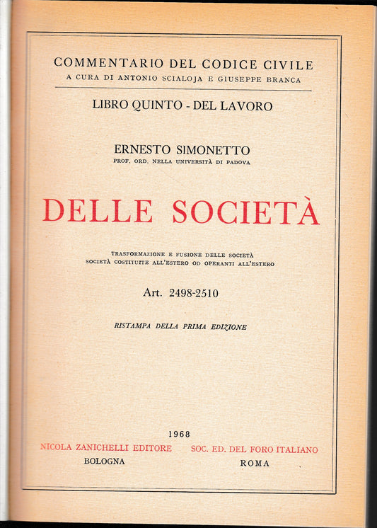 Delle Società. Art. 2498-2510 - copertina
