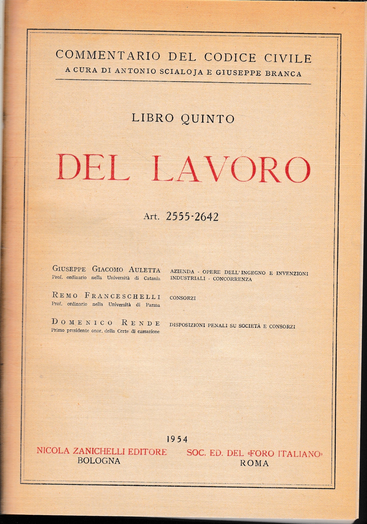 Del lavoro. Art. 2555-2642 - copertina