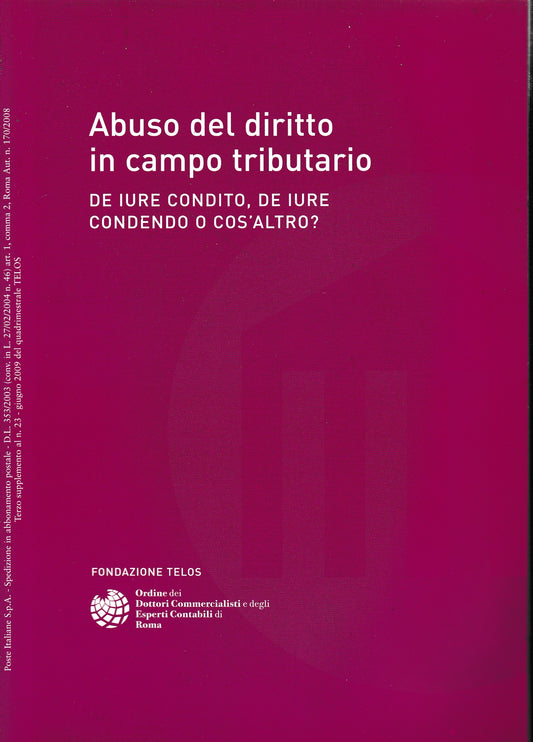 Abuso del diritto in campo tributario. Terzo supplemento al n. 23, Giugno 2009 - copertina
